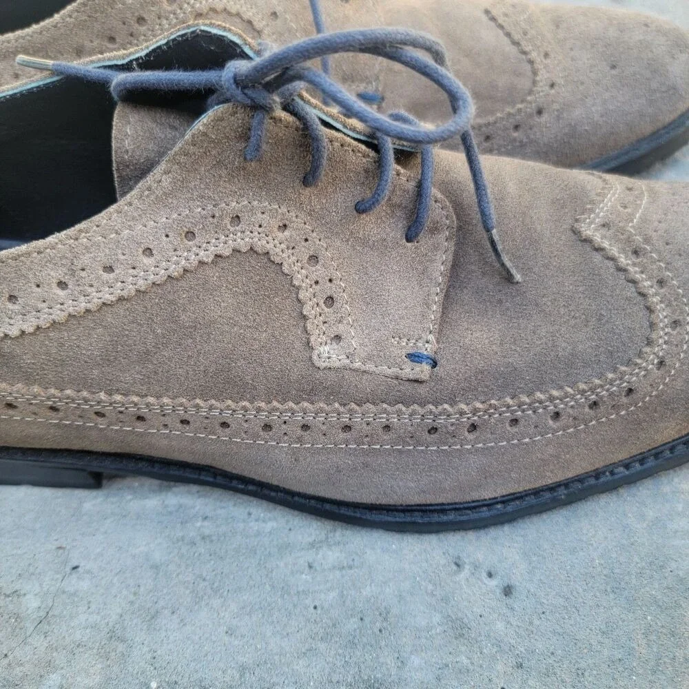 BEN SHERMAN Men's‎ Sz 13 Wingtip Brogue Oxford Loafers Grey Suede Leather Italy